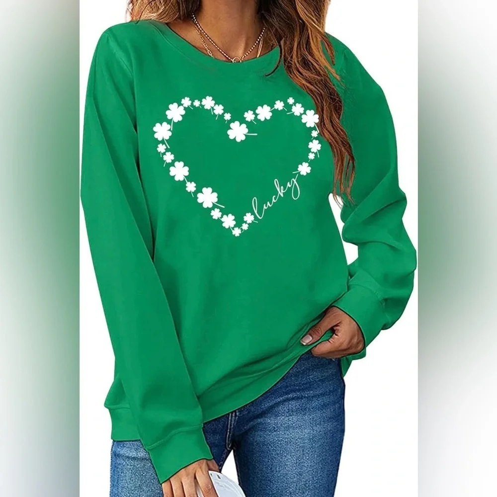 Lucky Shamrock Heart Sweatshirt – Size Small – St. Patrick’s Day Graphic Top - Picture 1 of 3